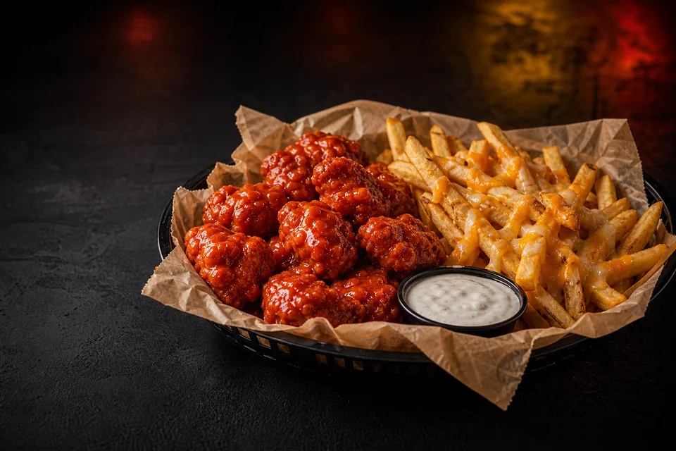 Boneless con papas y aderezo