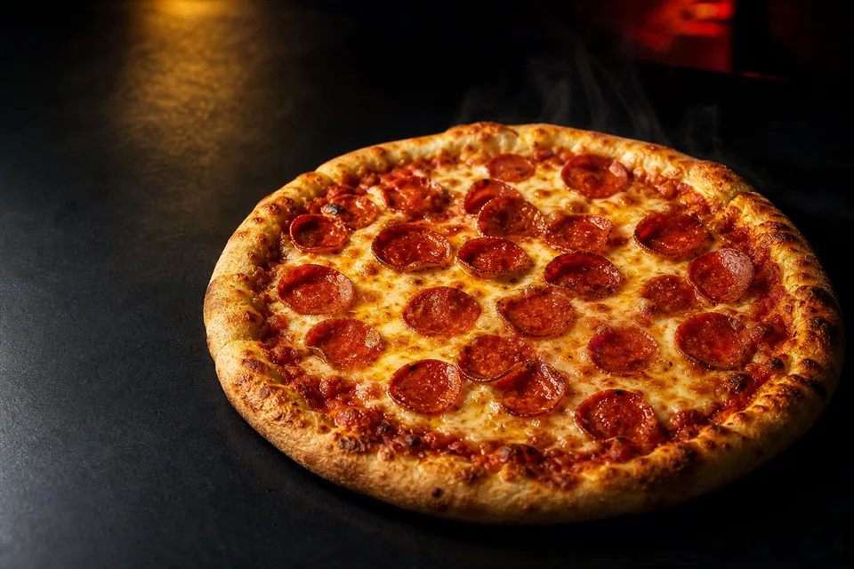 Pizza de pepperoni recién horneada
