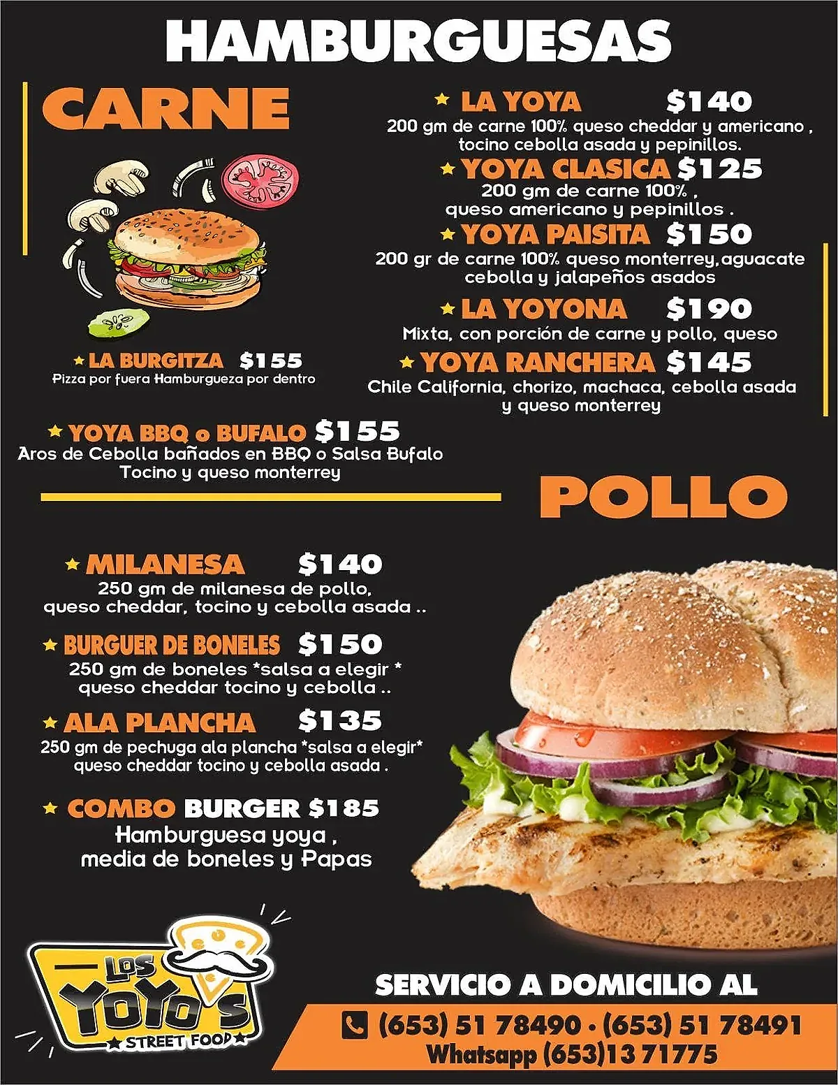 Menú de hamburguesas