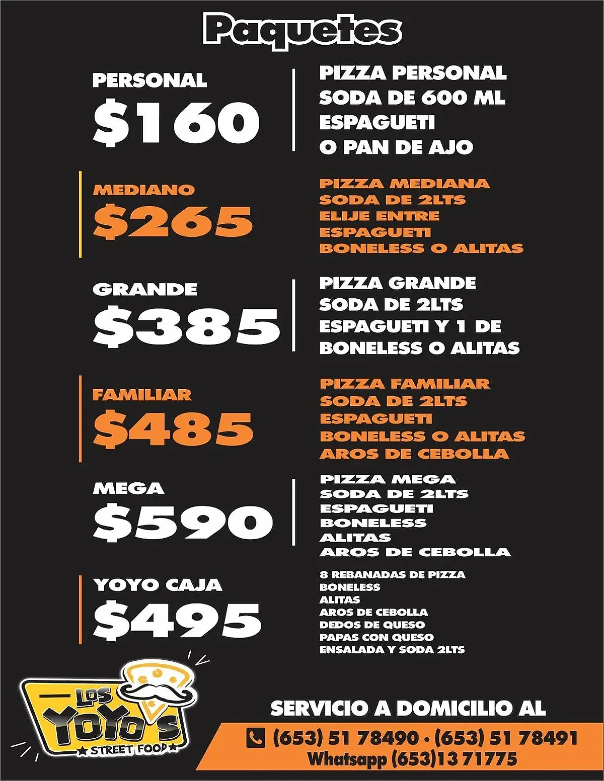 Menú de paquetes